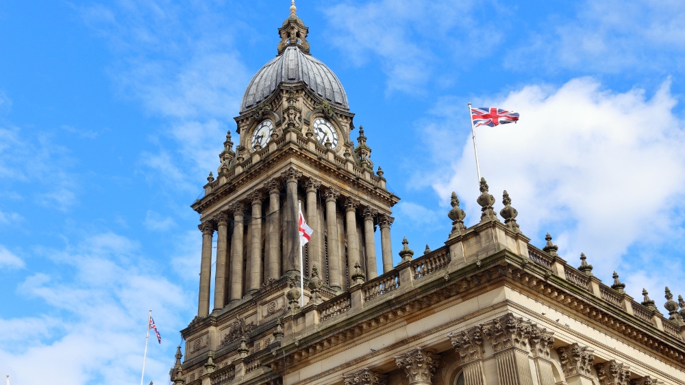 Adobe stock of building with flags on